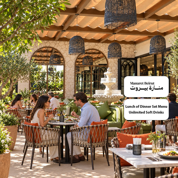 Manaret Beirut Dubai - Lebanese Set Menu for Two with Unlimited Soft Drinks