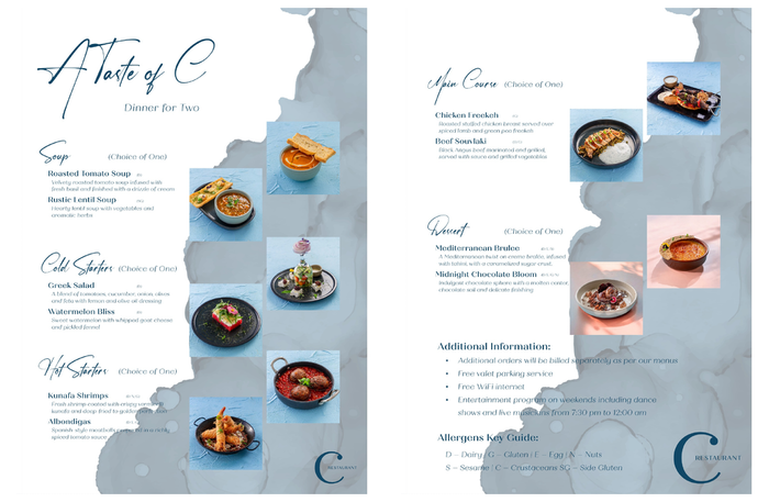 C Restaurant Dubai - Mediterranean Dining Experience for Two with Live Entertainment