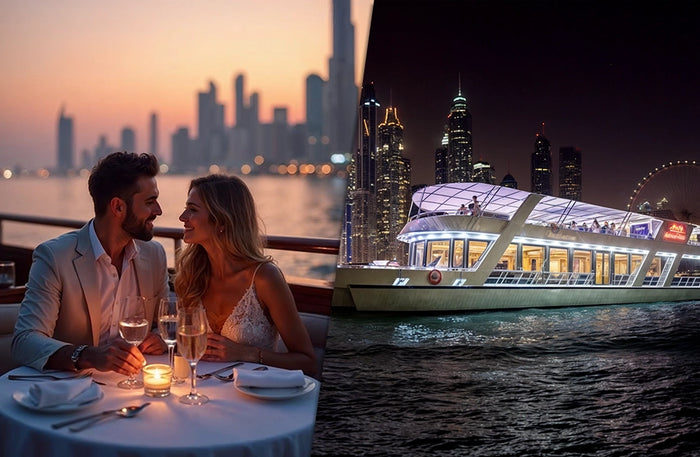 Dubai Marina 90-Min Sunset Cruise: Live Music, Dinner for Two | at Wondergifts