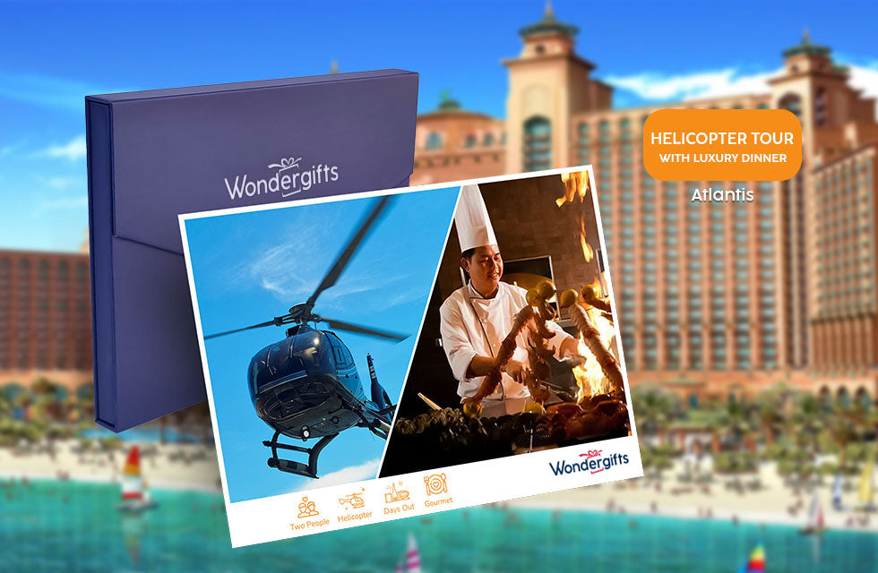 Romantic Sunset Helicopter Tour with Luxury Dinner Buffet for Two at Saffron - Atlantis