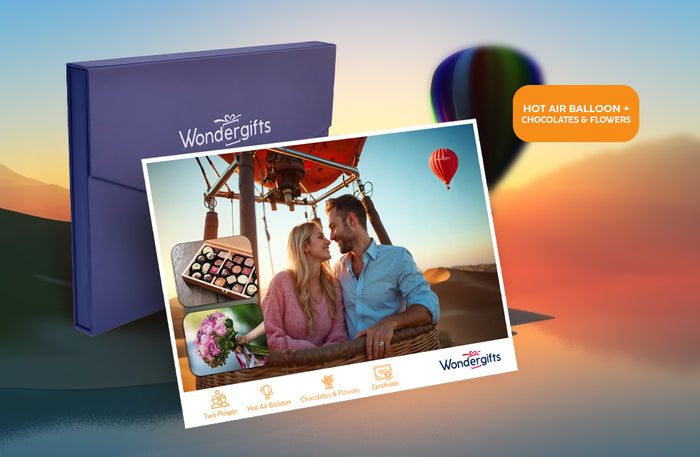 Romantic Hot Air Balloon Gift Box for Two with Flowers & Chocolate | at Wondergifts