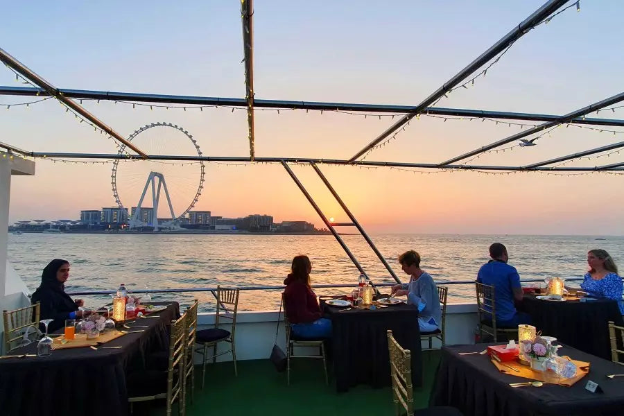 Dubai Marina 90-Min Sunset Cruise: Live Music, Dinner for Two