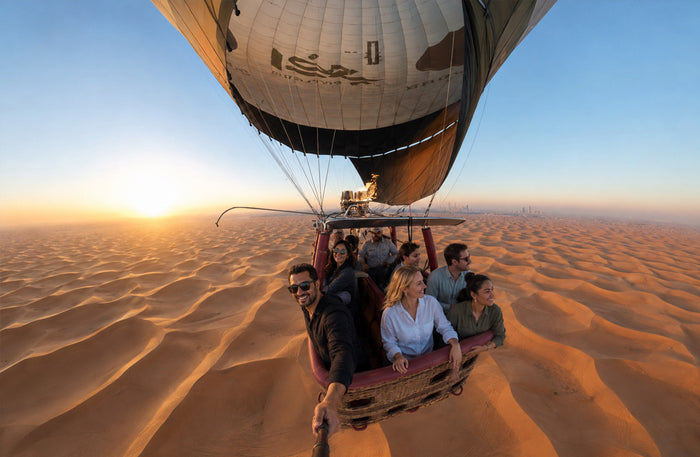 Dubai Hot Air Balloon - Magical Sunrise Desert Flight with Refreshment and Camel Ride