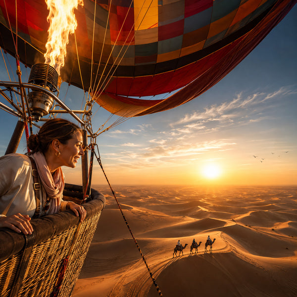 Dubai Hot Air Balloon - Magical Sunrise Desert Flight with Refreshment and Camel Ride