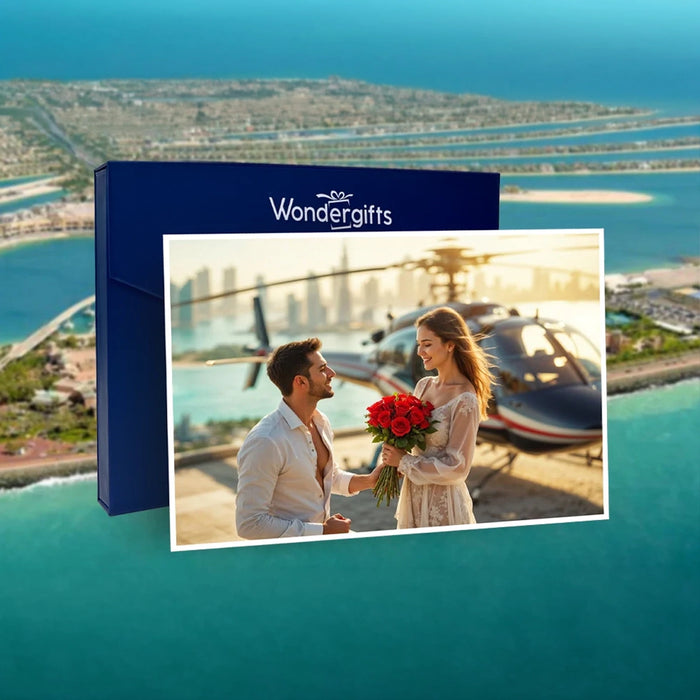 Romantic Helicopter Ride for Two Over Palm Jumeirah with Red Roses