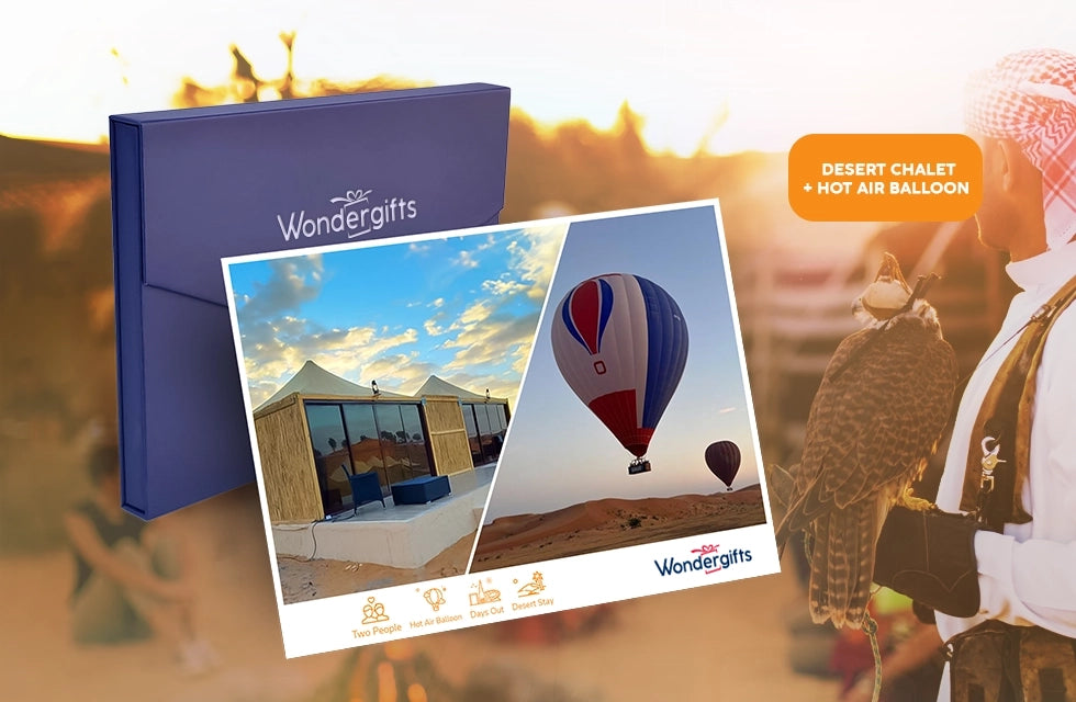 Romantic Desert Escape Gift Box: Chalet Stay and Hot Air Balloon for Two