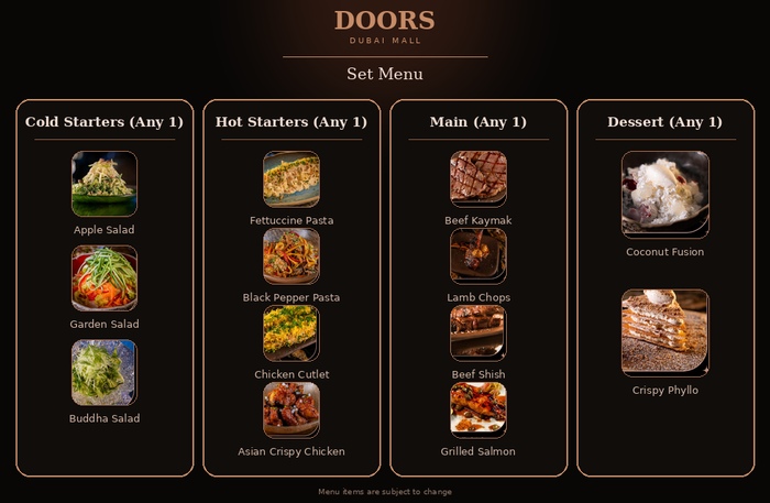 DOORS Dubai Mall - Romantic Dinner for Two with Candlelight & Rose Petals