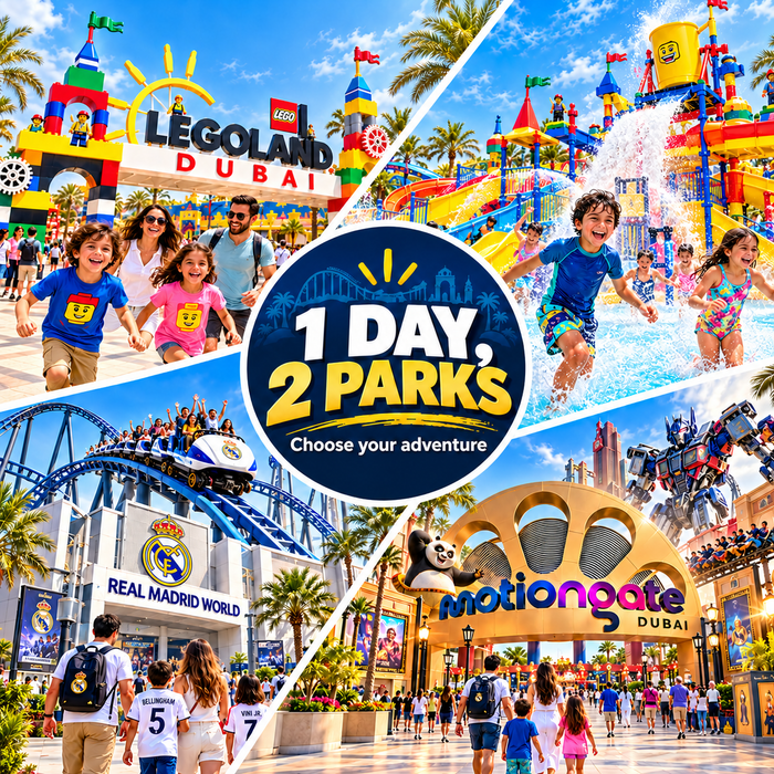 Spectacular 1-Day 2-Parks Pass at Dubai Parks & Resorts MOTIONGATE - Real Madrid World - LEGOLAND & Water Park