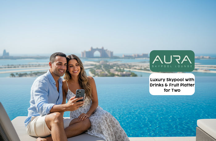Luxury Aura Skypool Cabana for 2 with Burj Al Arab View, Drinks & Fruit Platter