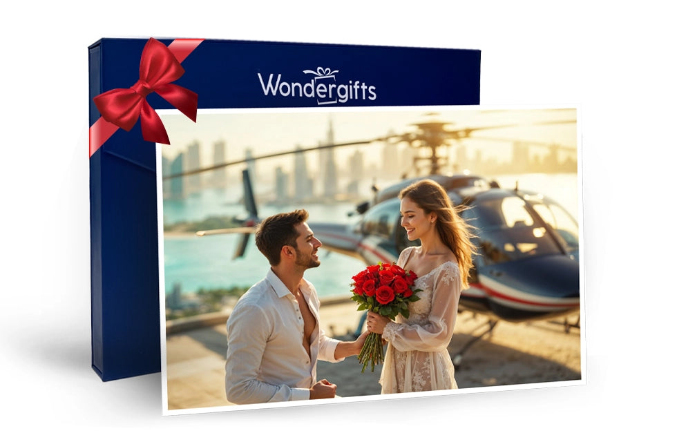 Romantic Helicopter Ride for Two Over Palm Jumeirah with Red Roses