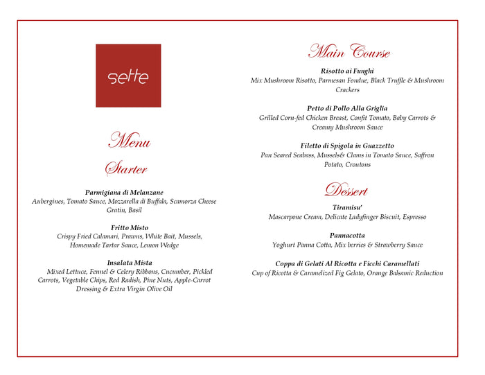 Exquisite Dinner for Two with House Drinks at Sette Restaurant |  at Wondergifts
