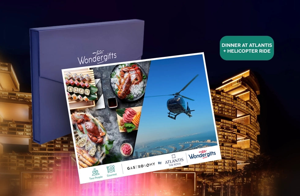 Sunset Helicopter Flight with Atlantis the Royal Romantic Dinner Gift Box for Two