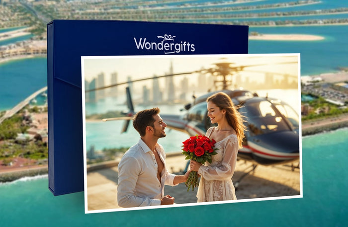 Romantic Helicopter Ride for Two Over Palm Jumeirah with Red Roses