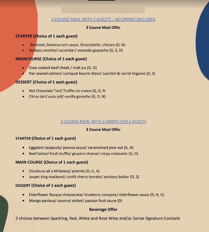 Soiree Romantic Dining Experience with House Beverages Option for Two |  at Wondergifts